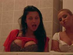 Breasty hot babes Aletta Ocean and Aleska Diamond have fun in posing in front of the mirror and showing their big and arousing boobs in front of the webcam